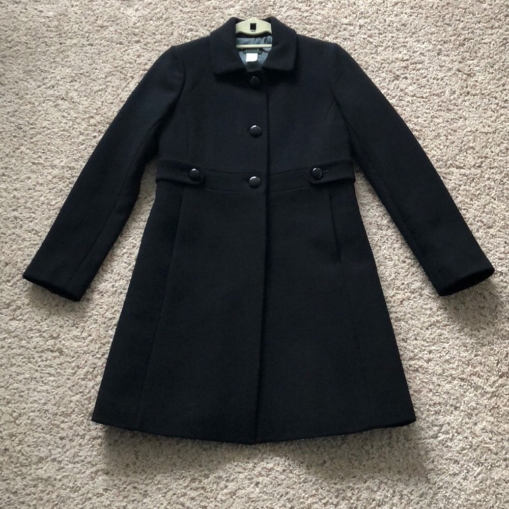 JCrew madeline black crepe wool coat size 6